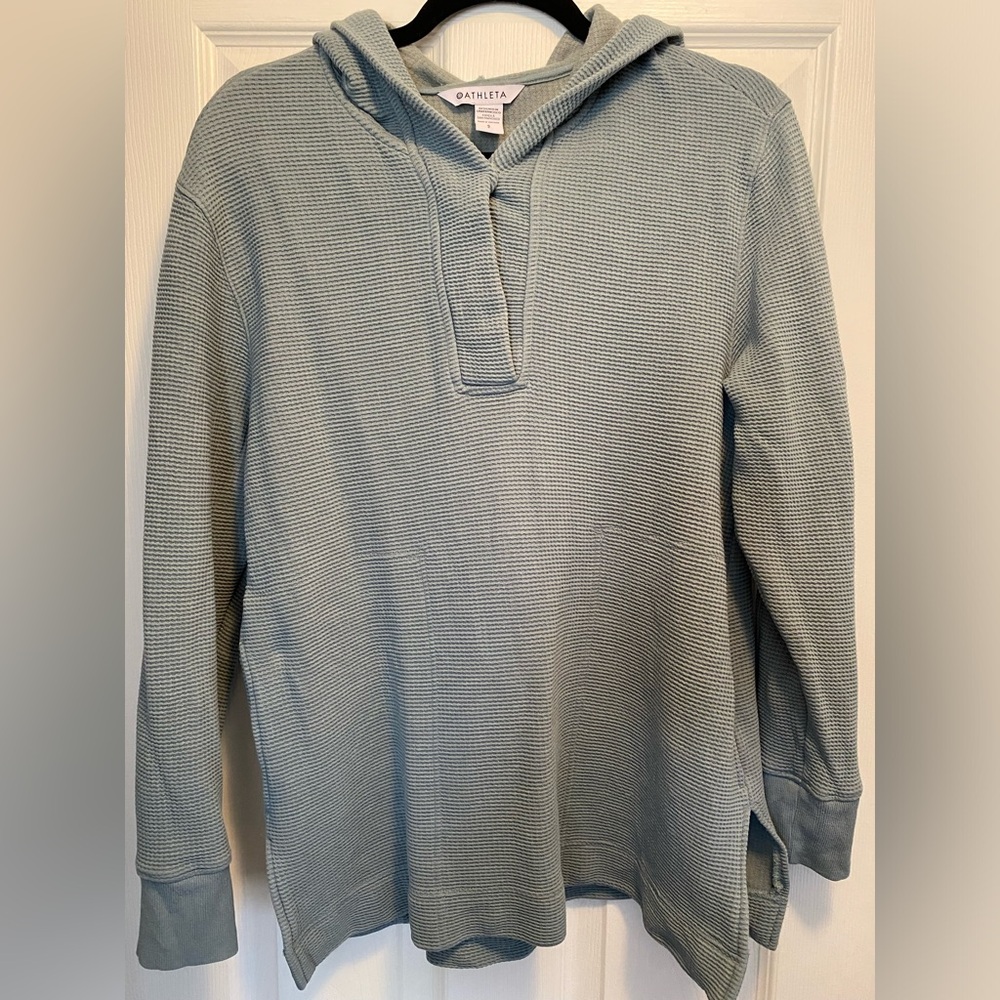 Athleta Coaster Luxe Waffle Hoodie Grey sea foam green Small